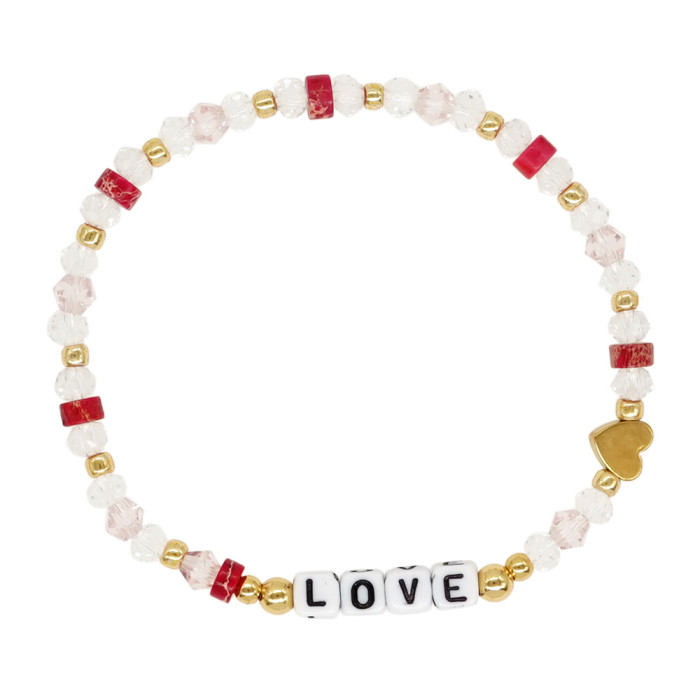 European and American Style Colorful Crystal Beaded Bracelet for Women, Heart Letter Semi-Precious Stone Mixed Couple Bracelet, Mother's Gift Jewelry