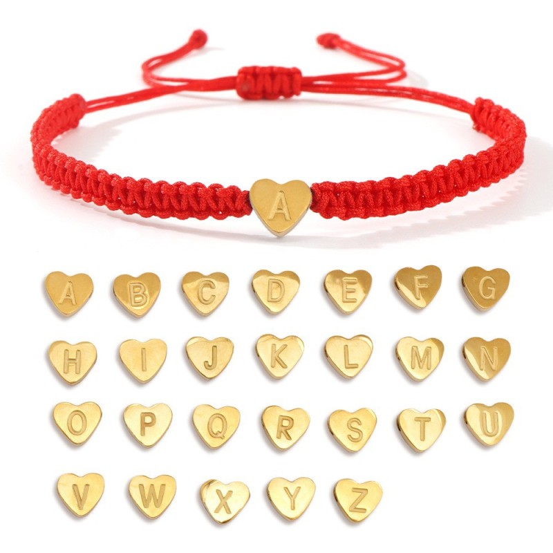 Amazon Hot-Selling Stainless Steel Gold Heart Bracelet Minimalist Style High-End Fashion Versatile Letter Red Rope Bracelet
