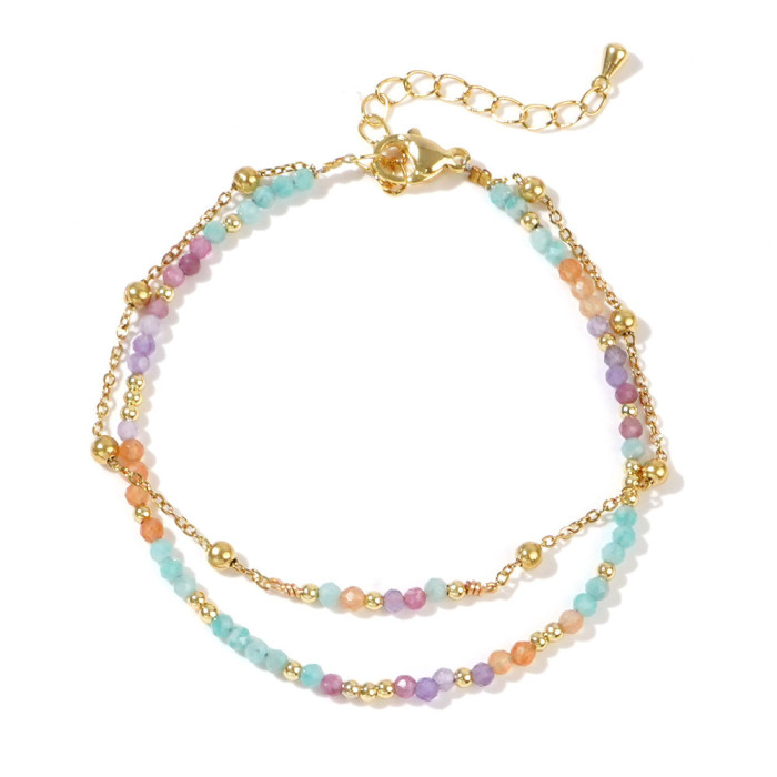 Cross-border Bohemian Style Colorful Natural Stone Beaded Bracelet Double Layer High-end Sense Bracelet Niche Fashion Jewelry