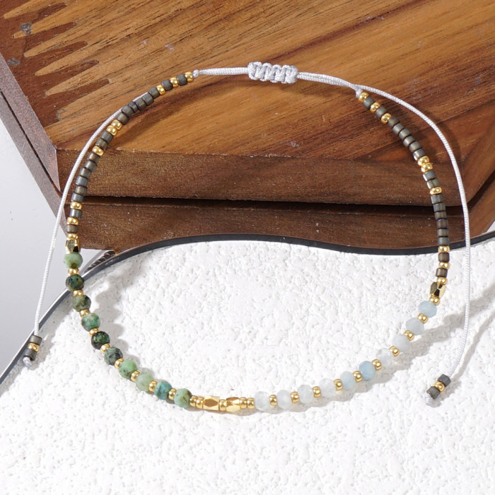 Natural Turquoise Faceted Beaded Bracelet Summer Beach Fashion Versatile Matte Non-Fading Hand Jewelry Bracelet for S...