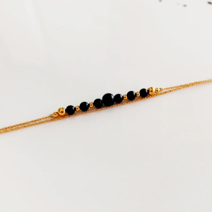 Niche Design Double Layer Black Bead Bracelet for Women, High-End Gold Chain, Ins Style Trendy Versatile Best Friend...