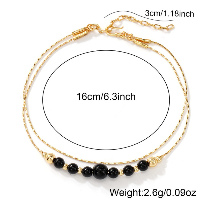 Niche Design Double Layer Black Bead Bracelet for Women, High-End Gold Chain, Ins Style Trendy Versatile Best Friend Jewelry, New Model