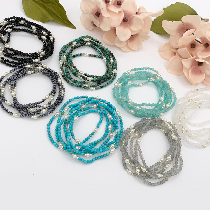 Cross-Border Faceted Semi-Precious Stone Bracelet for Women, Niche High-End Copper Bead String Bracelet, Multi-Color Elastic Cord Jewelry Wholesale