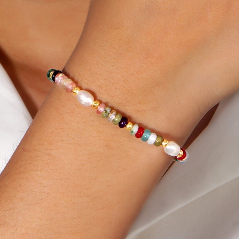 European and American Retro Style Bracelet Niche Original Design White Pearl Jewelry Colorful Abacus Beads Semi-Precious Stone Bracelet