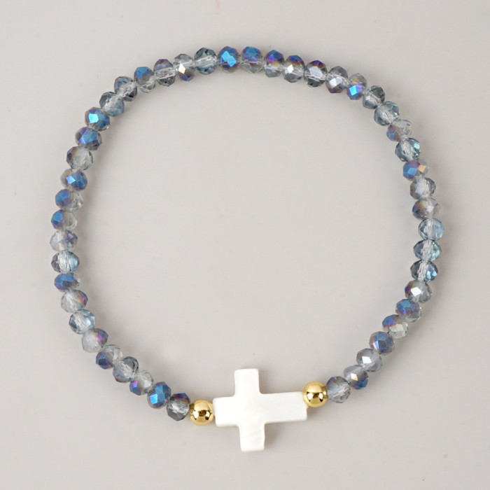 Bohemian Style Copper Bead Shell Bracelet Cross Colorful Crystal Handmade Beaded Bracelet for Women