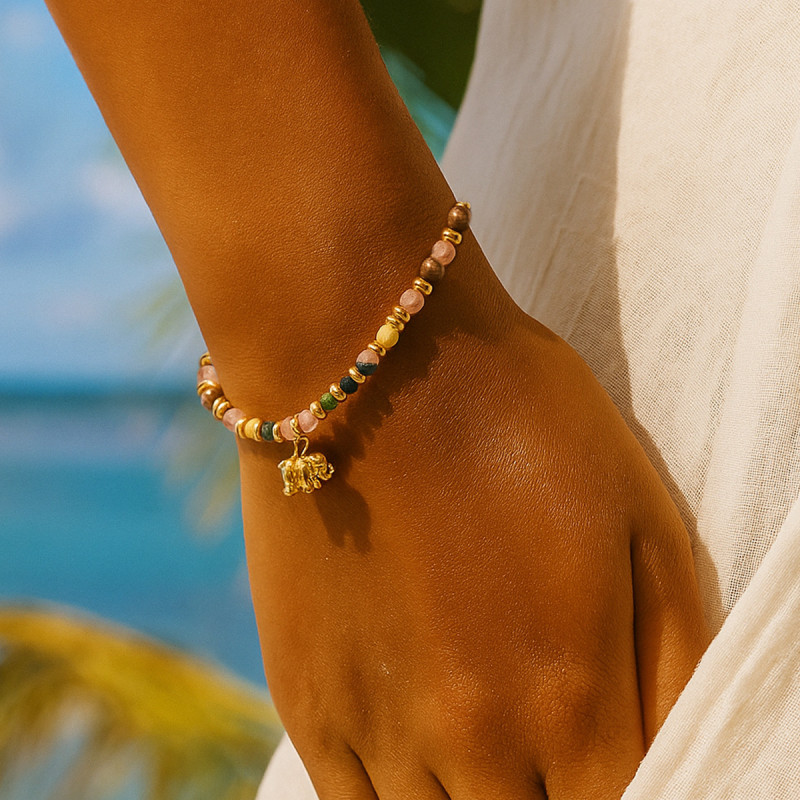 Cross-Border Light Luxury Ins Style Natural Gemstone Elephant Bracelet Summer New Gemstone Adjustable Trendy Must-Have Jewelry