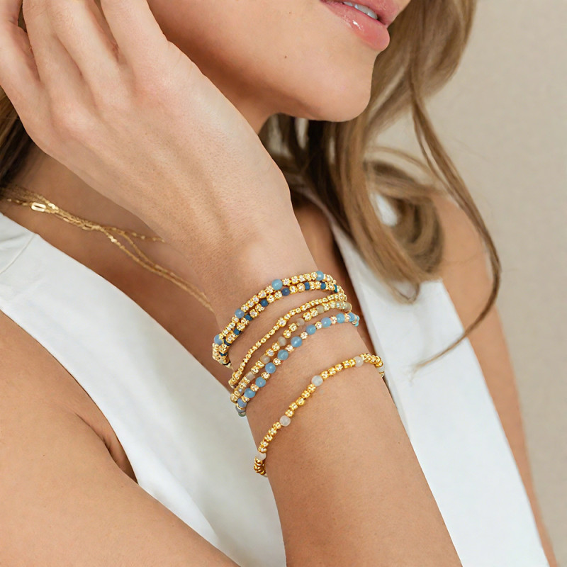 Natural Stone Beaded Bracelet for Women, Light Luxury Vintage Layered Set, 2025 New Ins Niche Design Versatile Bracelet