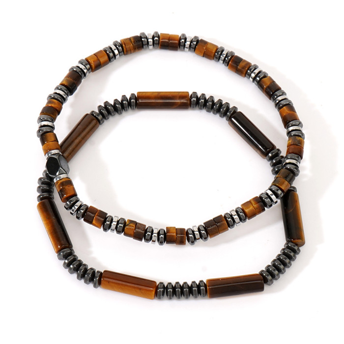 Cross-Border Natural Semi-Precious Stone Beaded Men's Bracelet Black Gallstone Spacer African Pine Cylinder Bracelet Men's Jewelry
