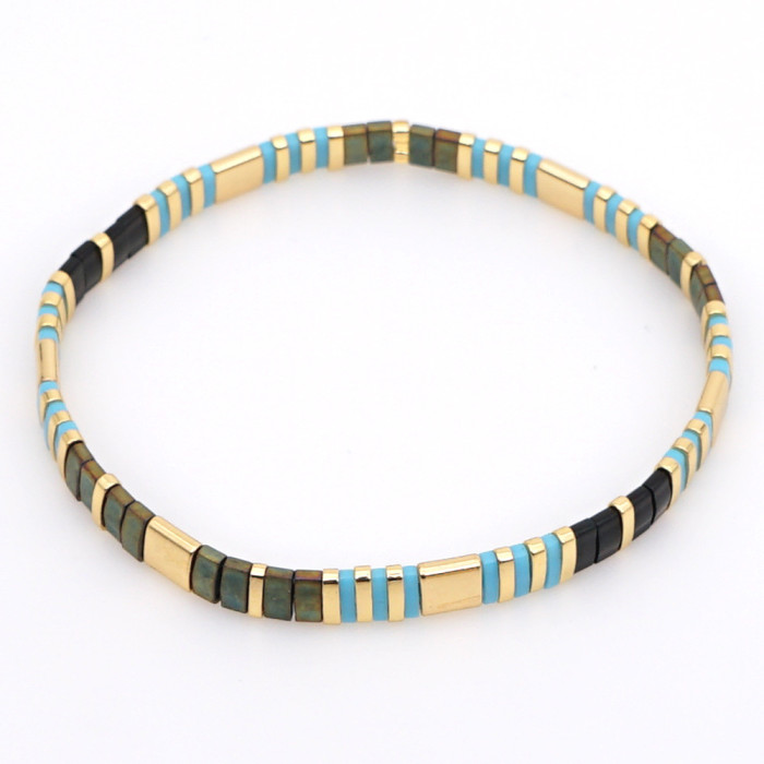 Bohemian Retro Ethnic Style Beaded Bracelet Fashion Simple Multi-layer Stacked Tila Bead Bracelet Elastic Bracelet