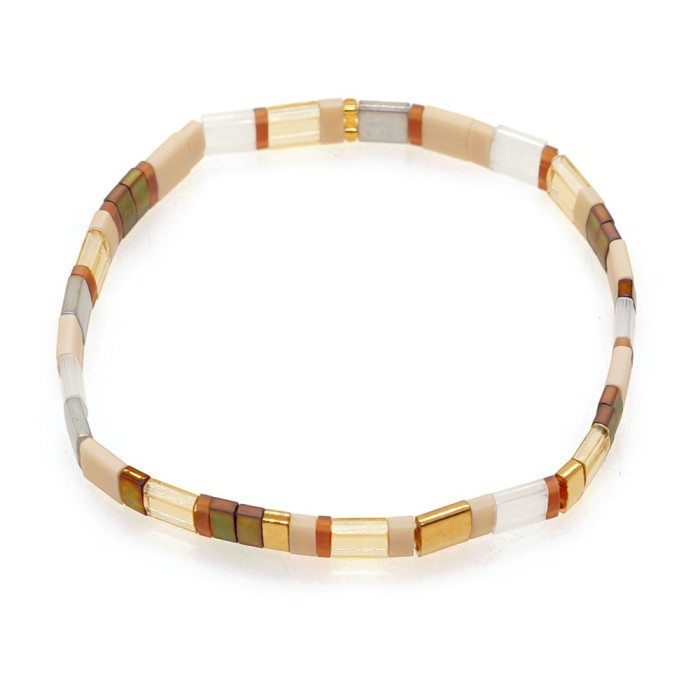 Bohemian Retro Ethnic Style Beaded Bracelet Fashion Simple Multi-layer Stacked Tila Bead Bracelet Elastic Bracelet