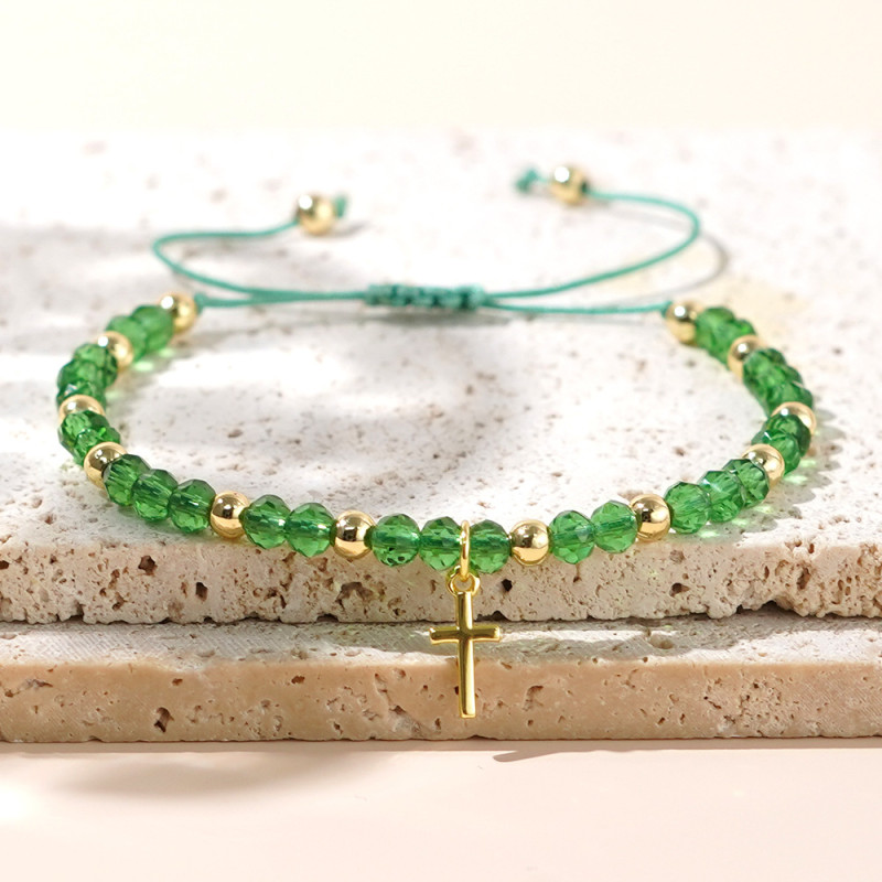 European and American Retro Colorful Crystal Beaded Bracelet for Women Stainless Steel Cross Best Friend Jewelry Fashion Accessories Wholesale