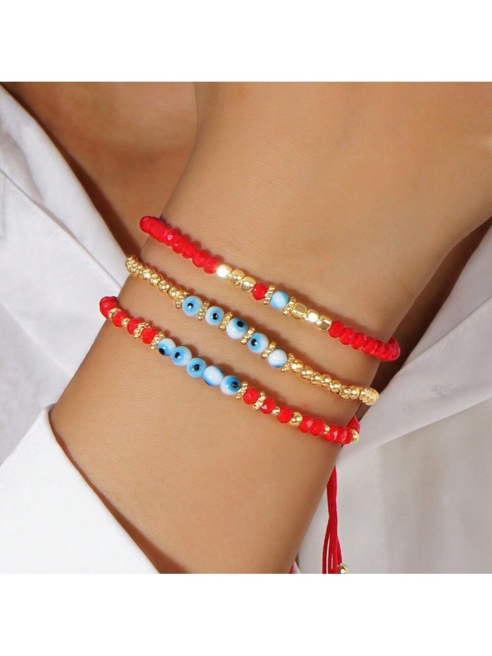 Summer New Red String Beaded Evil Eye Bracelet, Fashionable Couple's Must-Have Bracelet with a Light Luxury and High-...