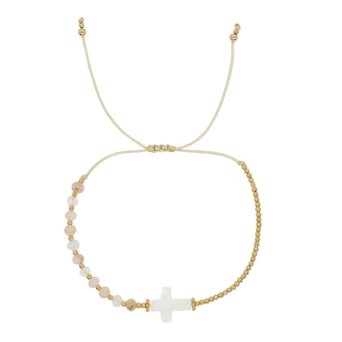 Hot Selling Bohemian Style Shell Cross Crystal Copper Bead Bracelet Women's Fashion Accessories