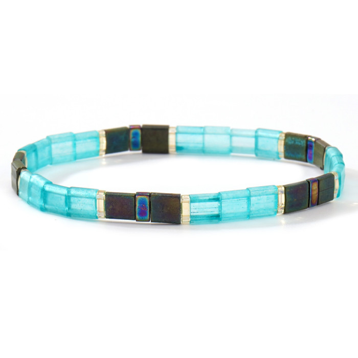 Retro Ethnic Style Imported Tila Bead Bracelet for Women, Bohemian Style Beaded Elastic Bracelet for Layering