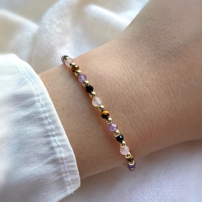 Niche Design Natural Stone Beaded Bracelet for Women, Colorful Crystal Mix, Ins Style, Adjustable Hand Jewelry, Cross-Border Accessories