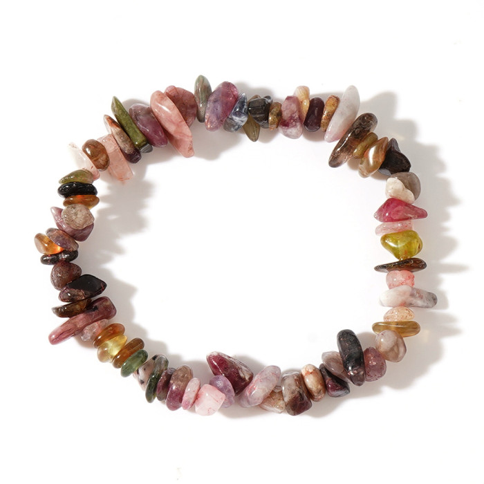 Raw Stone Crystal Mineral Raw Stone Women's Bracelet Irregular Crushed Stone Pink Quartz Elastic Cord Bracelet Jewelry Gift In Stock
