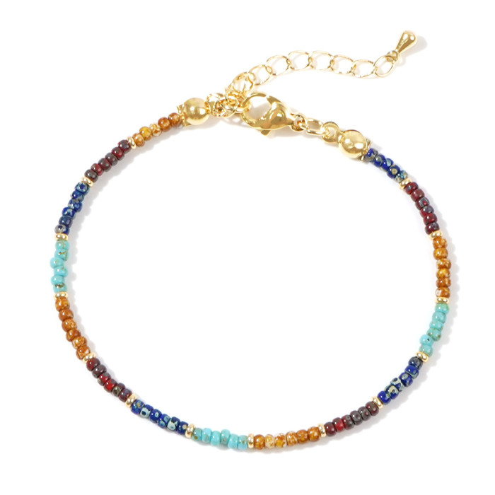 M Spring Multicolor Natural Stone Beaded Short Necklace Niche Ins Style Design Sense Vacation Collarbone Chain for Women No Need to Remove When Showering