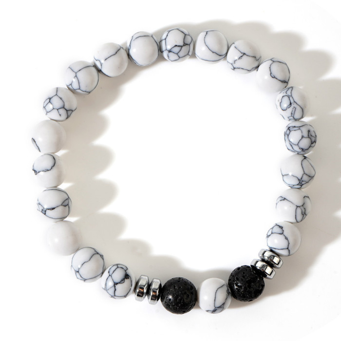 Cross-Border Natural Semi-Precious Stone Beaded Men's Bracelet Black Gallstone Spacer African Pine Cylinder Bracelet Men's Jewelry