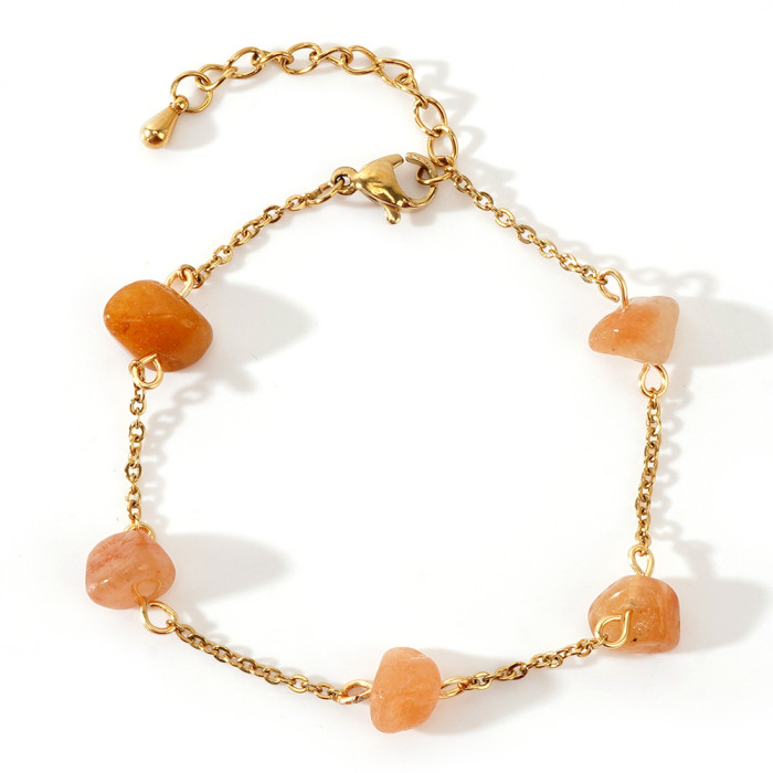 Colorful Irregular Crystal Raw Stone Bracelet Natural Stone Stainless Steel Starry Sky Bracelet Cross-Border Hot-Selling Jewelry