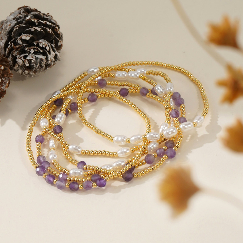 Cross-Border Hot-Selling Bohemian Style Natural Crystal Bracelet Niche Exquisite Simple Bracelet Set Layered Wear High-End Feel