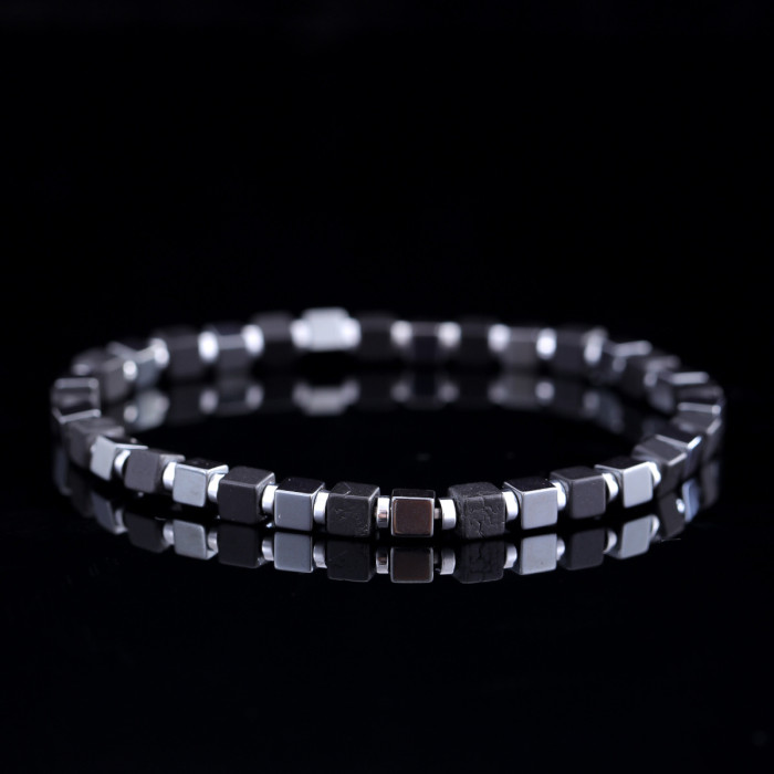 Cross-Border Men's Black Gallstone Hematite Beaded Chain Cross-Border Source Live Energy Stone Wholesale Men's and Women's Bracelets