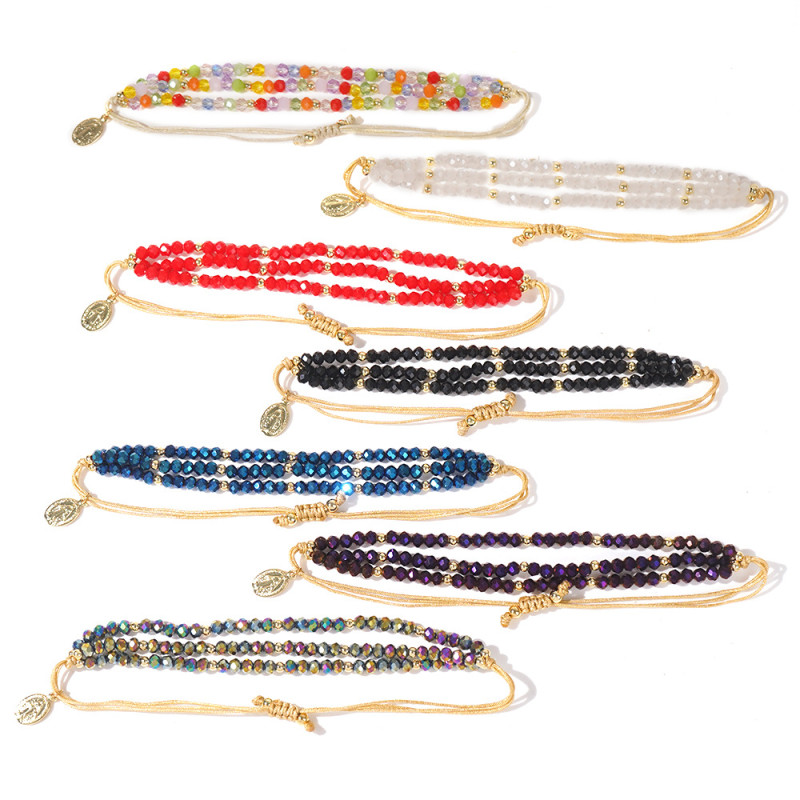 Cross-Border Hot-Selling Bohemian Style Multi-Layer Colorful Crystal Bracelet Fashion Trend Double Tail Beaded Bracelet for Women