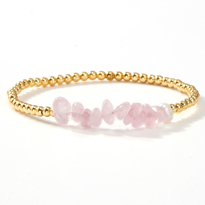 European and American Style Multi-layer Stacking Bracelet Set Imitation Pearl Amethyst Stone Gold Bead Metal Chain Ins Niche Hand Jewelry Wholesale