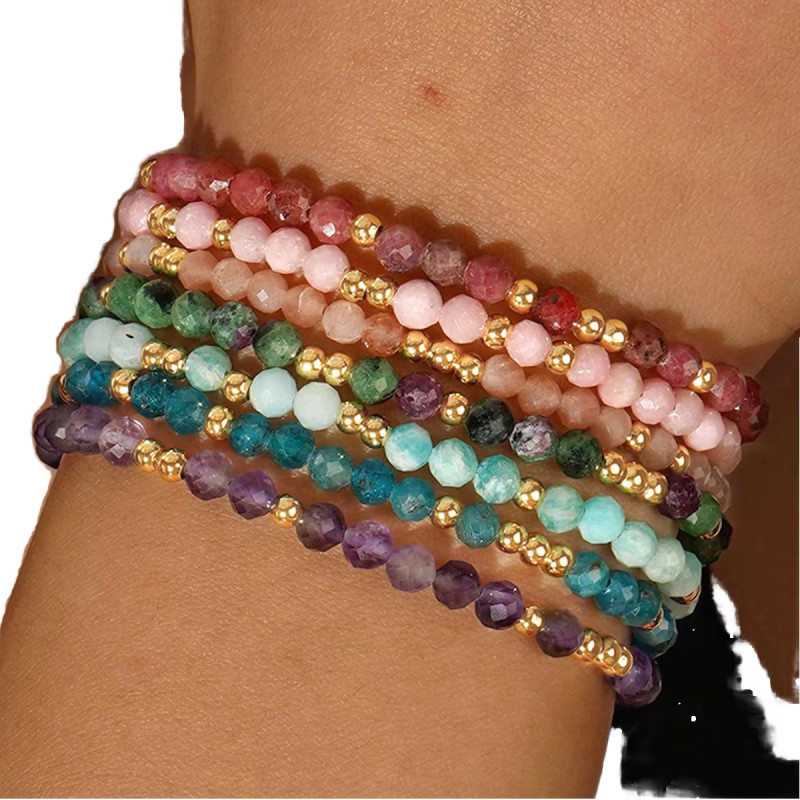 Natural Stone Elastic Cord Bracelet Multi-Color Mixed Japanese and Korean Style Small Particle Crystal Stone Jewelry Bracelet Ins Hot Style Jewelry