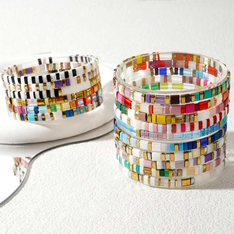Cross-Border Retro Ethnic Style Japanese Tila Bead Bracelet for Women Bohemian Style Elastic Beaded Bracelet Wholesale