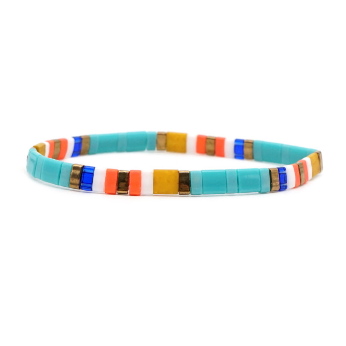 Bohemian Retro Ethnic Style Beaded Bracelet Fashion Simple Multi-layer Stacked Tila Bead Bracelet Elastic Bracelet