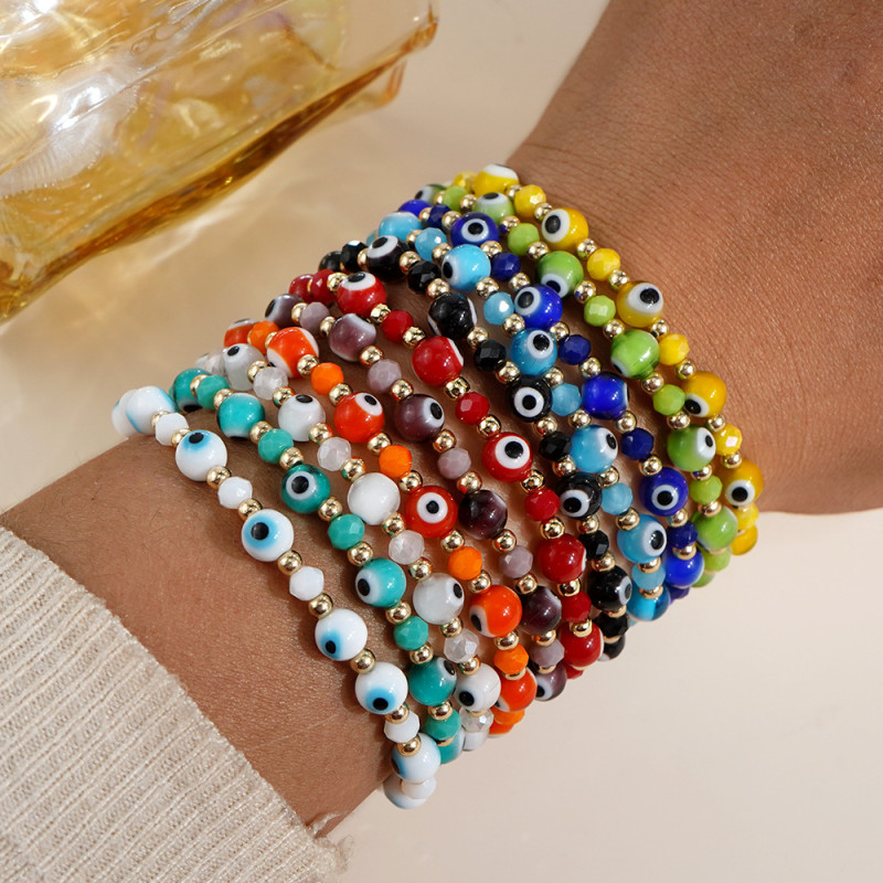 Cross-Border Crystal Bead Bracelet Small Gold Beads Red Evil Eye Design Trendy Must-Have Bracelet Light Luxury High-End Feel