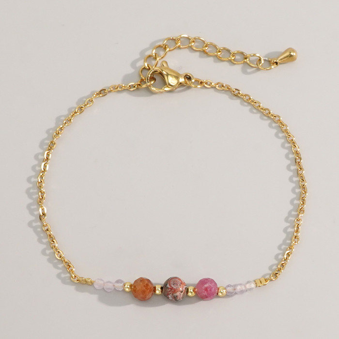 Cross-Border Hot-Selling Bohemian Bracelet Niche High-End Copper Bead O-Chain Semi-Precious Stone Bracelet Jewelry Wholesale