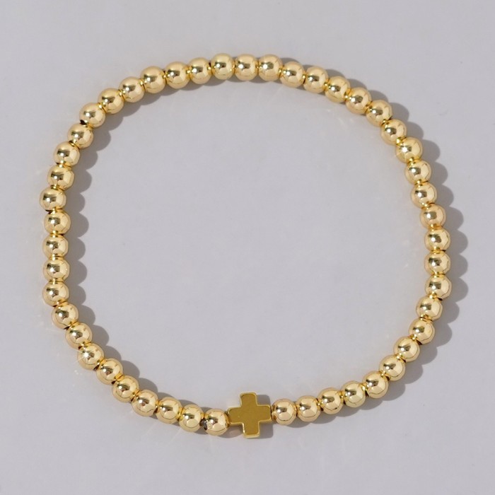 Cross-Border Fashion Personality Iron Gall Stone Cross Bracelet Imitation Pearl Layered Bracelet Copper Bead String Beaded Women's Bracelet