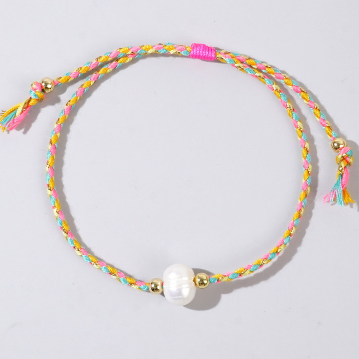 Hot-Selling New Product Four-Color Hand-Woven Cotton Rope Copper Bead Large Hole Pearl Bracelet Niche Design Manufact...