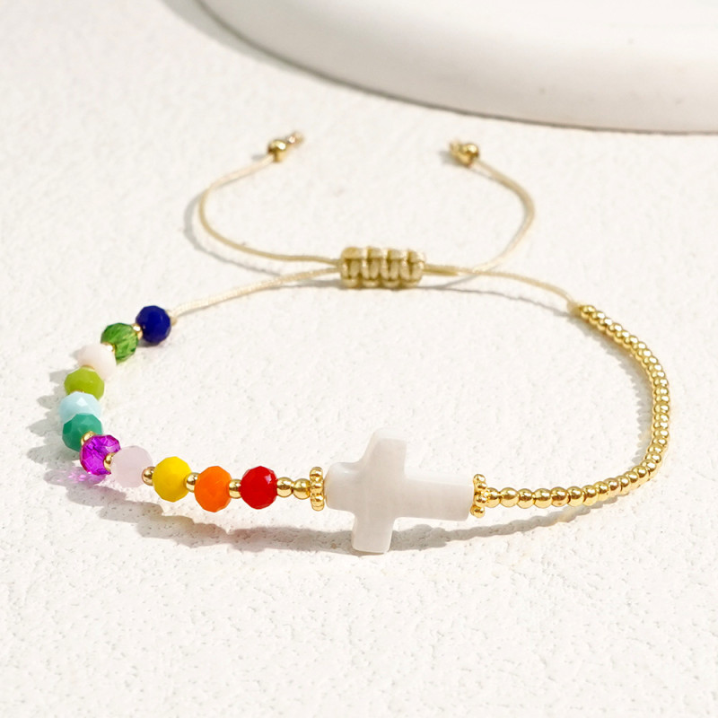 Hot Selling Cross-Border Bohemian Style Shell Cross Crystal Copper Bead Bracelet Women's Fashion Accessories