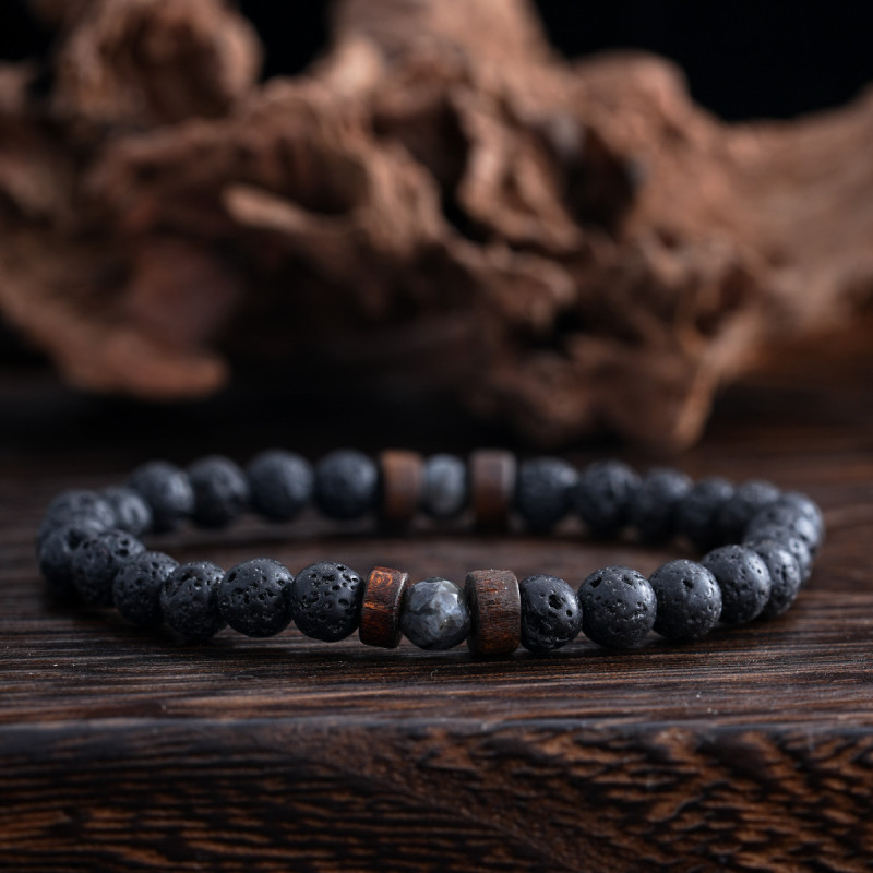 AliExpress Same Style Shining Stone Volcanic Stone Black Iron Stone Bracelet Couple Bracelets Personalized Bracelets Factory Direct Wholesale
