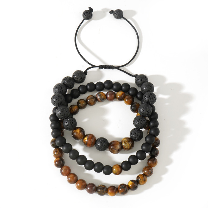 Cross-Border Natural Semi-Precious Stone Beaded Men's Bracelet Black Gallstone Spacer African Pine Cylinder Bracelet Men's Jewelry
