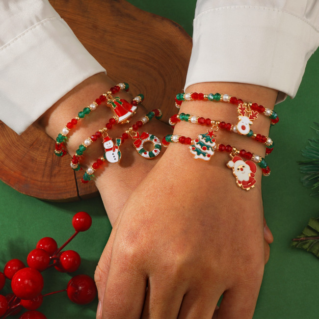 Cross-Border Hot-Selling Christmas Crystal Beaded Bracelet Santa Claus Pendant Snowman Various Bracelets Holiday Gift Wholesale