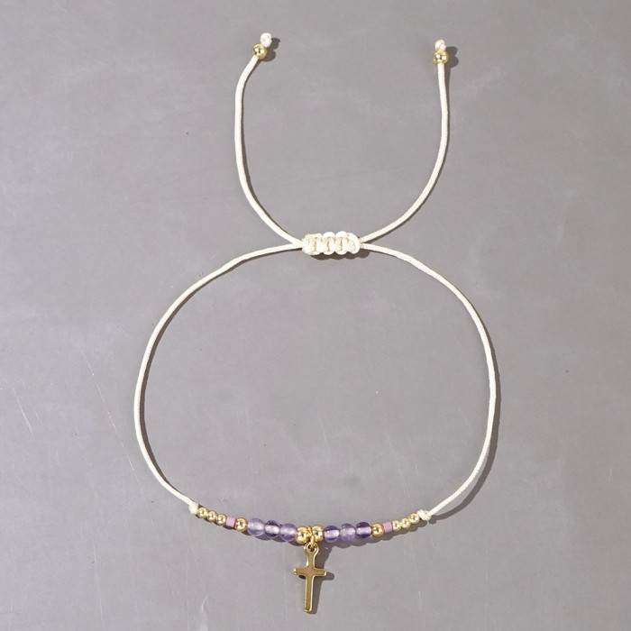 2025 New Ins Style Cross Semi-Precious Stone Bracelet Niche Design Adjustable Drawstring Light Luxury Hand Jewelry Wholesale