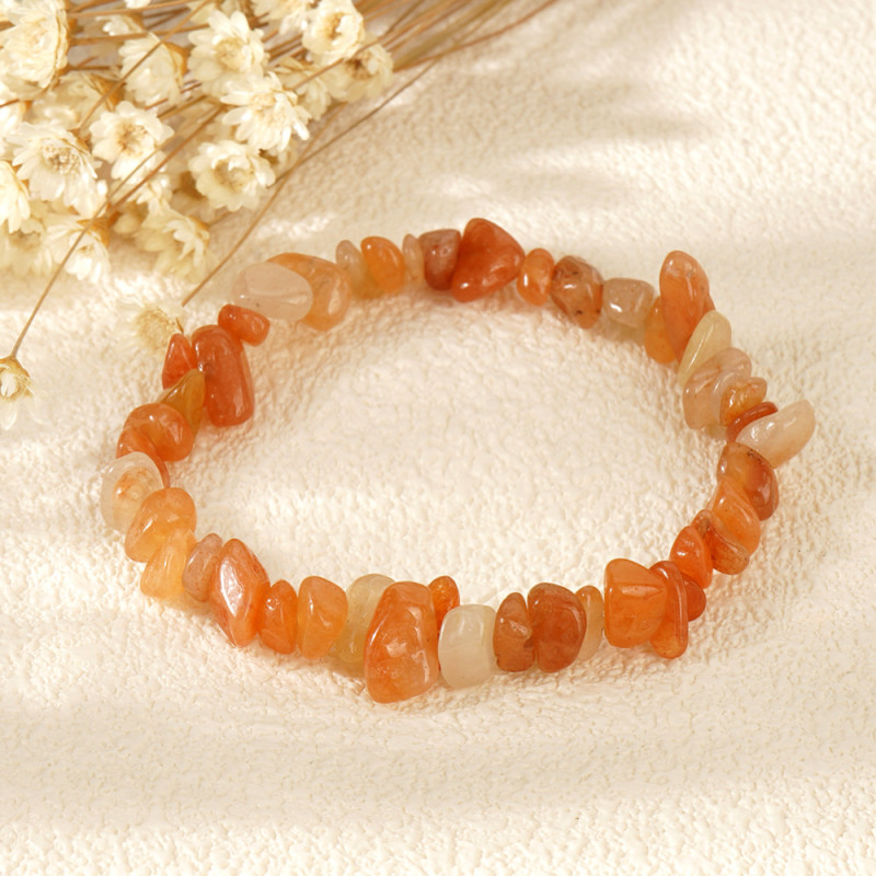 Raw Stone Crystal Mineral Raw Stone Women's Bracelet Irregular Crushed Stone Pink Quartz Elastic Cord Bracelet Jewelry Gift In Stock