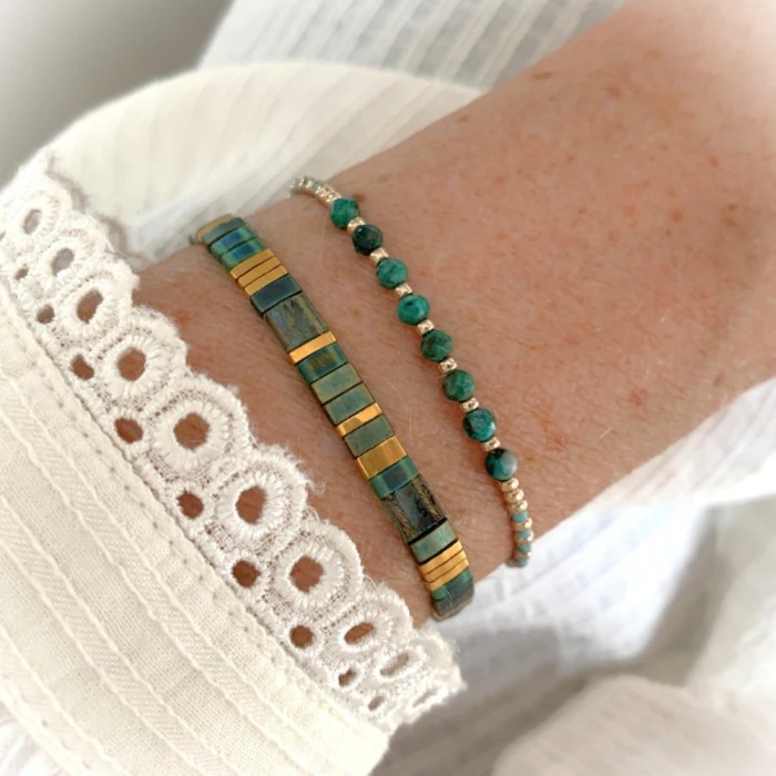Hot Selling Bohemian Turquoise Bracelet Light Luxury Gold Beads Tila Beads Versatile Essential Layered Jewelry for Women