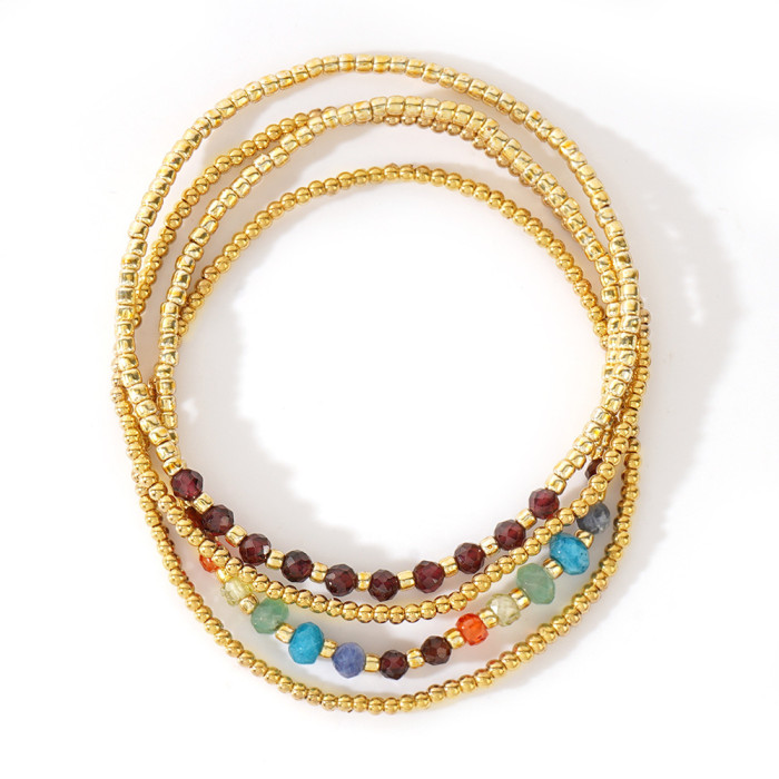 Three-Layer Colored Diamond Natural Stone Bracelet Light Luxury High-End Feel Jewelry Four-Piece Set European and American Hot Fashion Commuting Natural