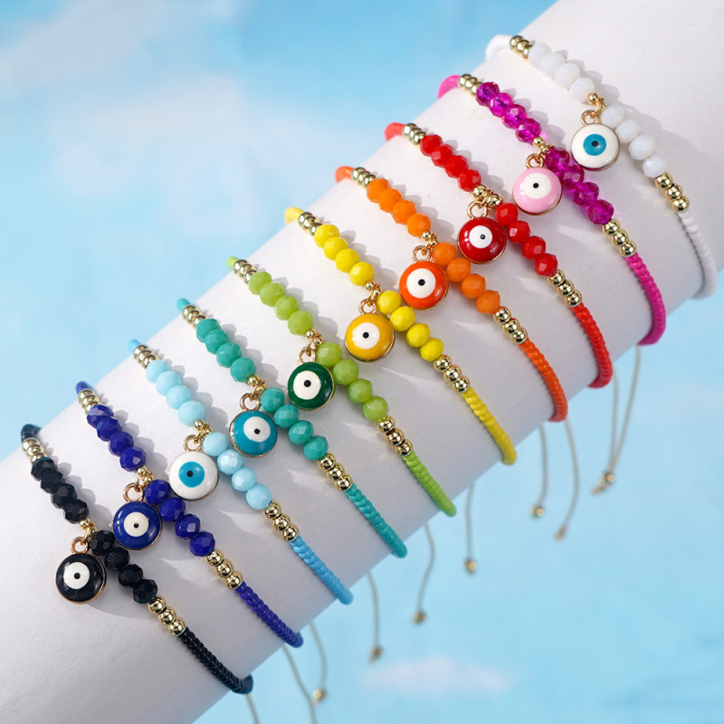 Dopamine Glass Eye Bracelet Summer Beach Vacation Style Beaded Jewelry Card Decoration Fashion Simple Bracelet
