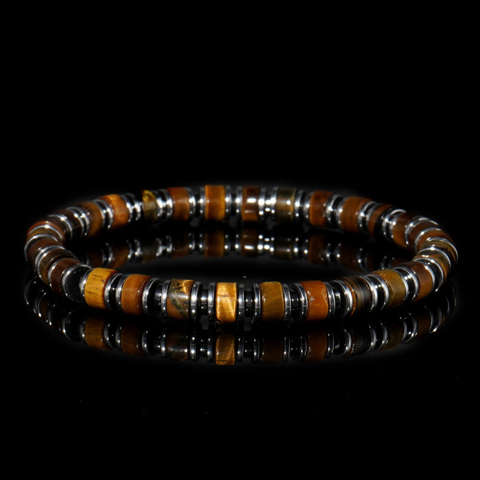 European and American Cross-Border Cylindrical Yellow Tiger Eye Black Gallstone Natural Stone Beaded Men's Bracelet Simple Retro Bracelet In Stock Wholesale