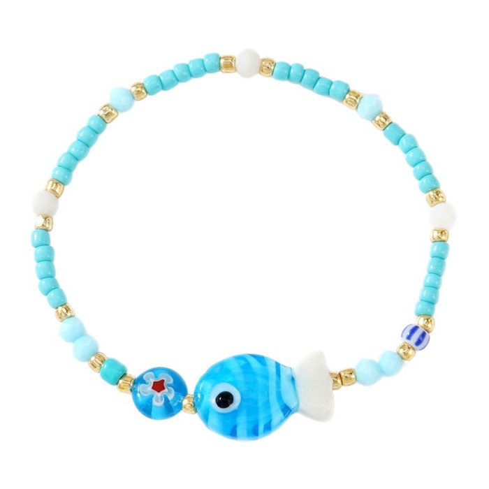 Trend Blue Glass Fish Bracelet Unique Color-Block Niche Design Women's Daily Wear Bracelet