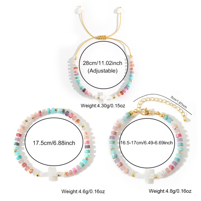 Macaron Color Series Cross Natural Stone Bracelet European and American Fresh Sweet Beaded Bracelet for Women Summer Hot-Selling Bracelet