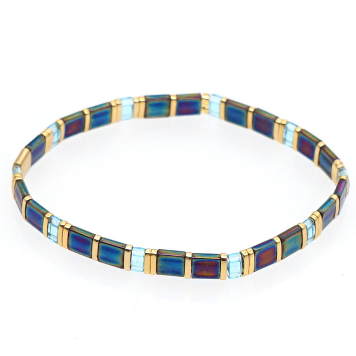 Bohemian Retro Ethnic Style Beaded Bracelet Fashion Simple Multi-layer Stacked Tila Bead Bracelet Elastic Bracelet