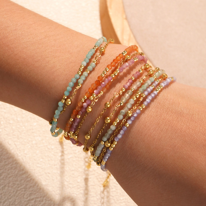 Cross-border Bohemian Style Colorful Natural Stone Beaded Bracelet Double Layer High-end Sense Bracelet Niche Fashion Jewelry