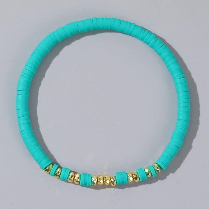 Bohemian Style Summer Beach Colorful Sliced Gold Bead Bracelet for Women Soft Clay Bracelet Friend Gift