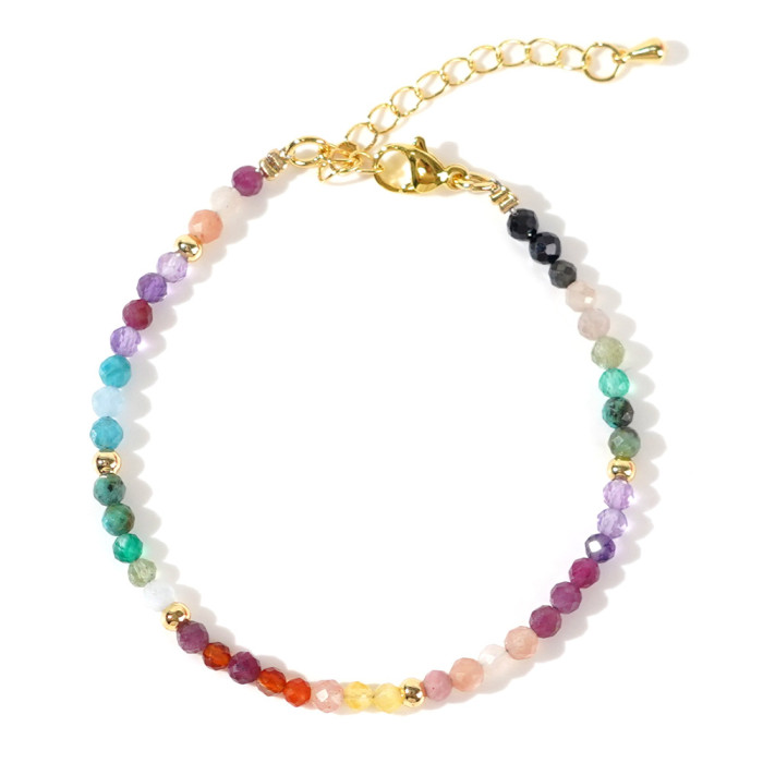 Cross-Border Hot-Selling High-End Vacation Style 3mm Colorful Natural Stone Bracelet for Women Fashionable Simple Versatile Jewelry